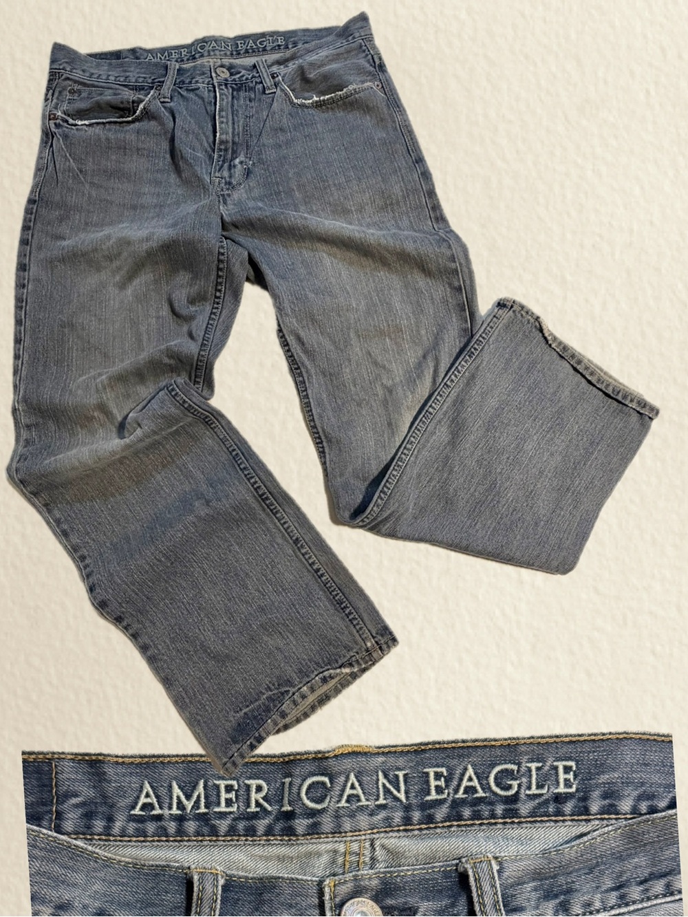 American Eagle denim jeans men’s dark wash indigo relaxed straight leg 34‎ waist